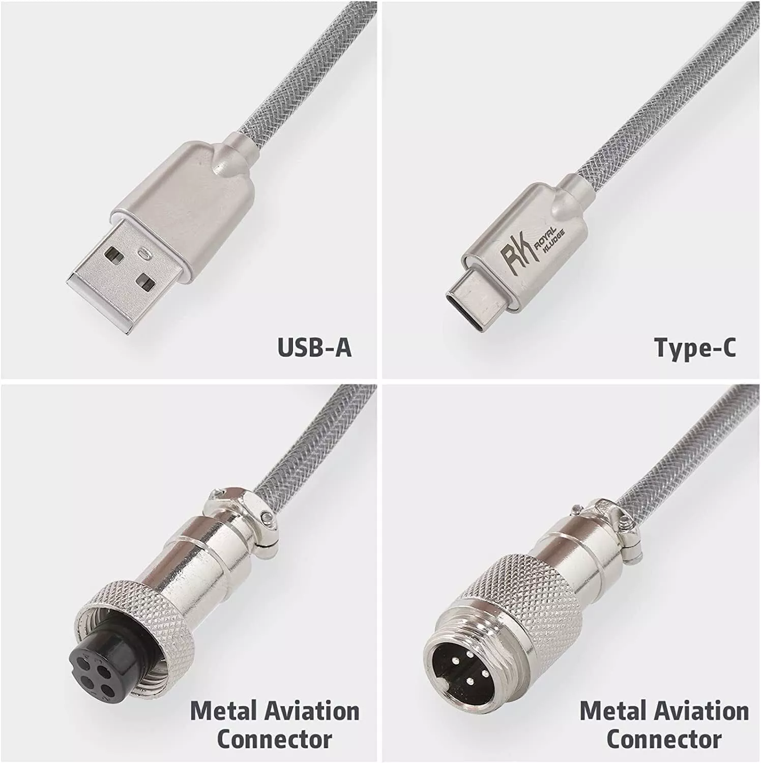 Royal Kludge Coiled Aviator Cable - Easy Detach Connector (Rainbow)