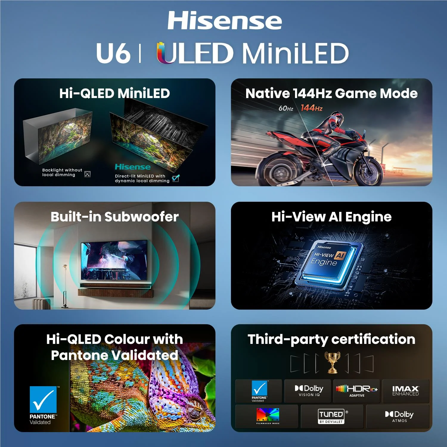Hisense 75" U6SAU Mini-LED Hi-QLED 4K Smart AI TV [2026]