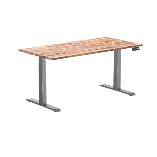 Desky Dual Hardwood Sit Stand Desk 150cm Acacia Desktop and Space Grey Frame
