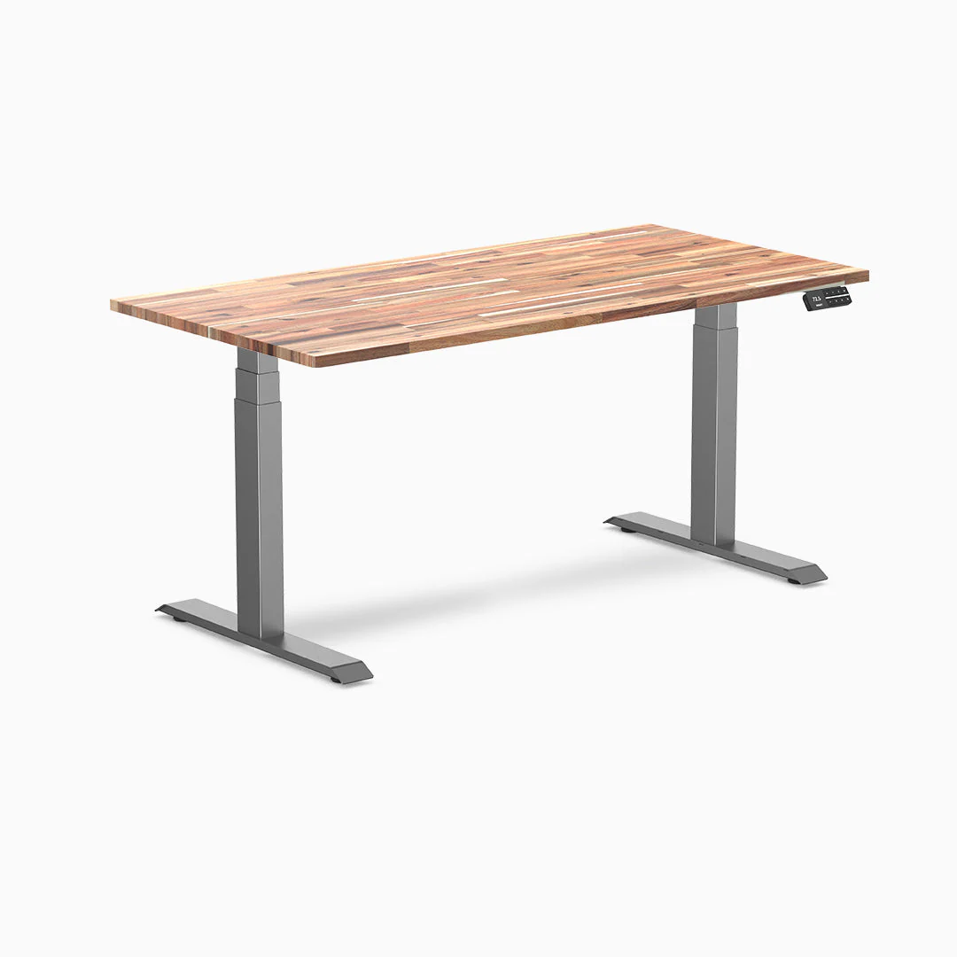 Desky Dual Hardwood Sit Stand Desk 150cm Acacia Desktop and Space Grey Frame
