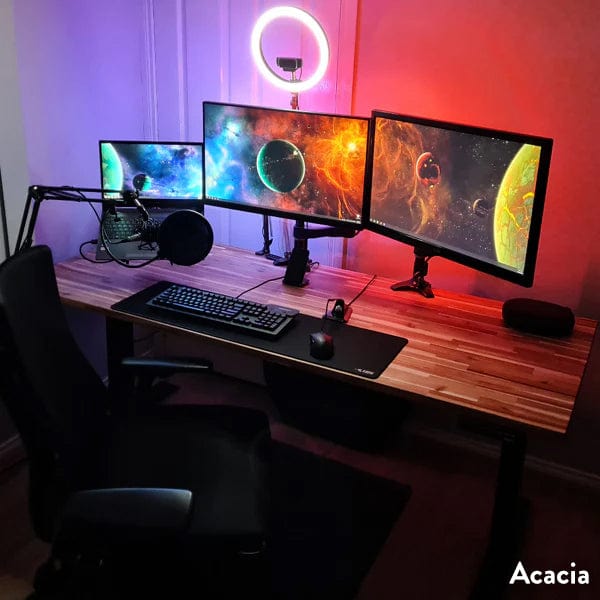 Desky Dual Hardwood Sit Stand Desk 150cm Acacia Desktop and Space Grey Frame