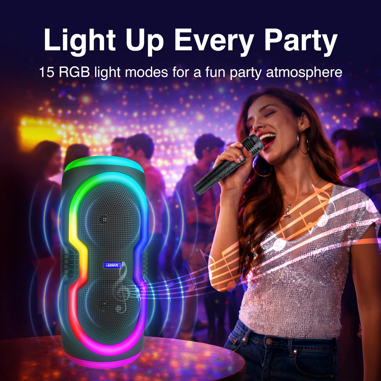 1292-laser-bluetooth-party-speaker-with-rgb-lights-and-wireless-mic-black--3.webp Laser Bluetooth Party Speaker with RGB Lights and Wireless Mic (Black)
