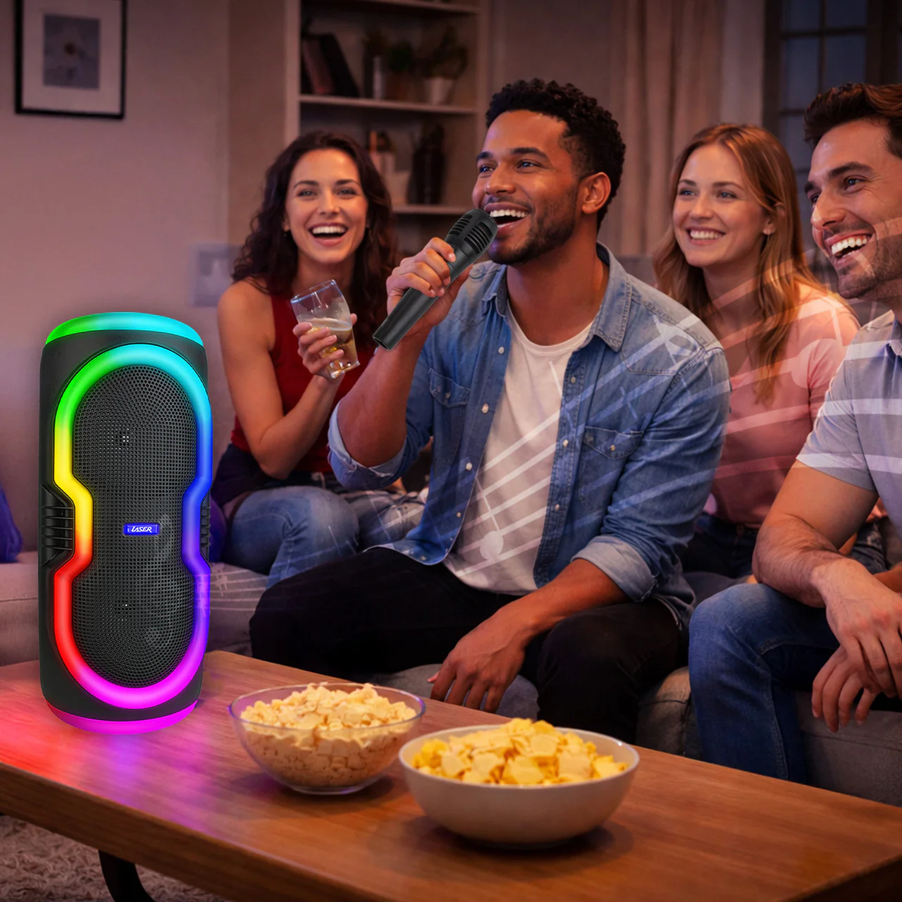1292-laser-bluetooth-party-speaker-with-rgb-lights-and-wireless-mic-black--8.webp Laser Bluetooth Party Speaker with RGB Lights and Wireless Mic (Black)