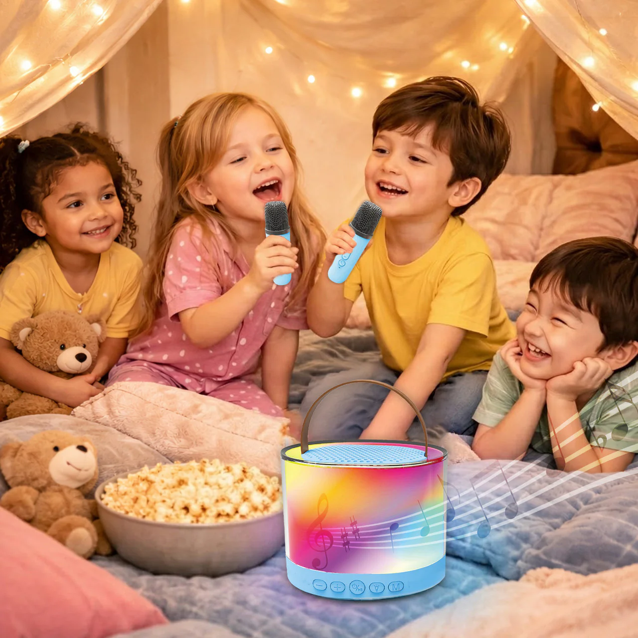 Laser Mini RGB Karaoke Speaker with 2 Wireless Mics (Blue)