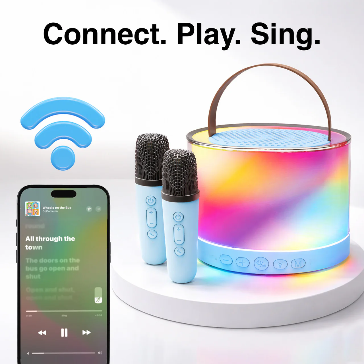 Laser Mini RGB Karaoke Speaker with 2 Wireless Mics (Blue)