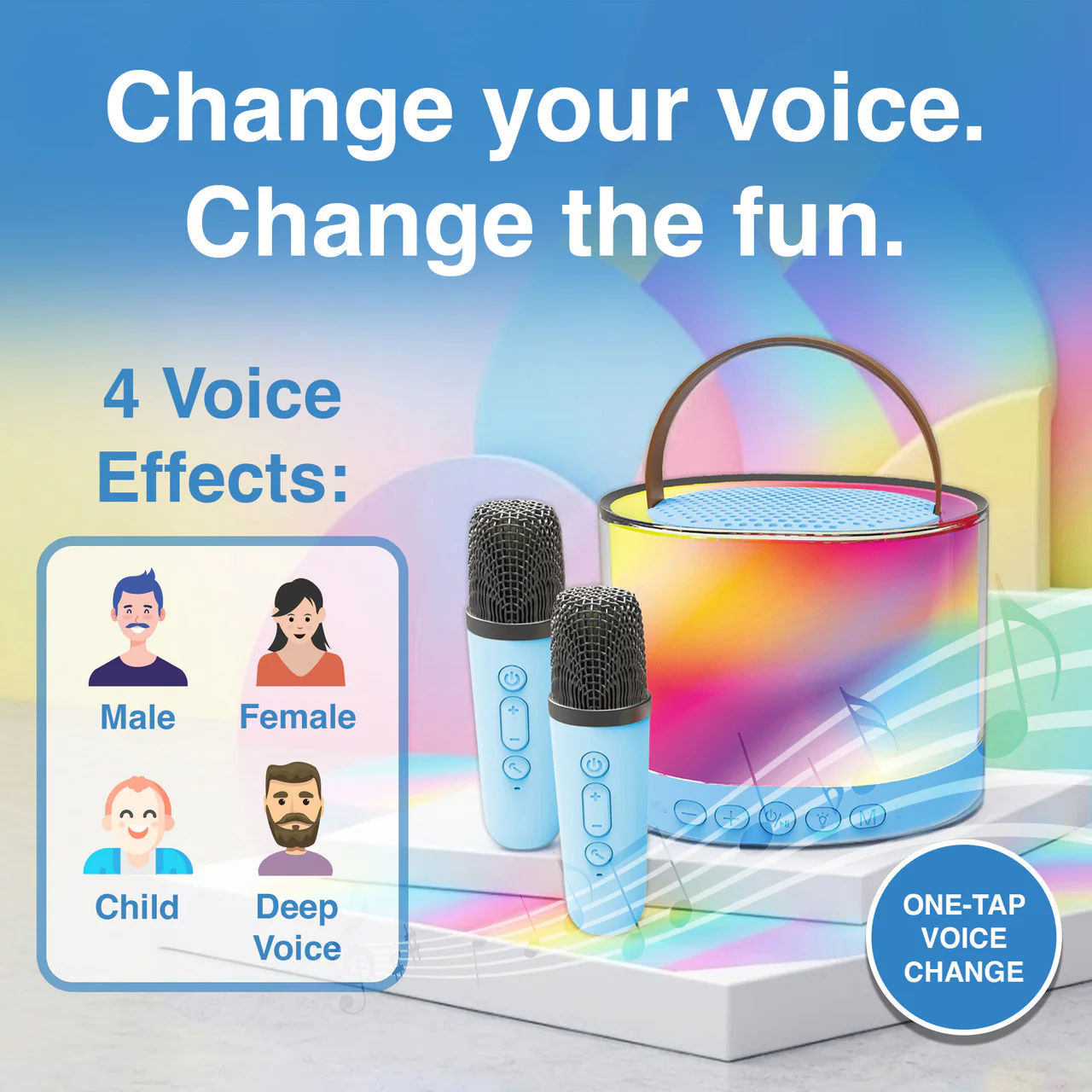Laser Mini RGB Karaoke Speaker with 2 Wireless Mics (Blue)