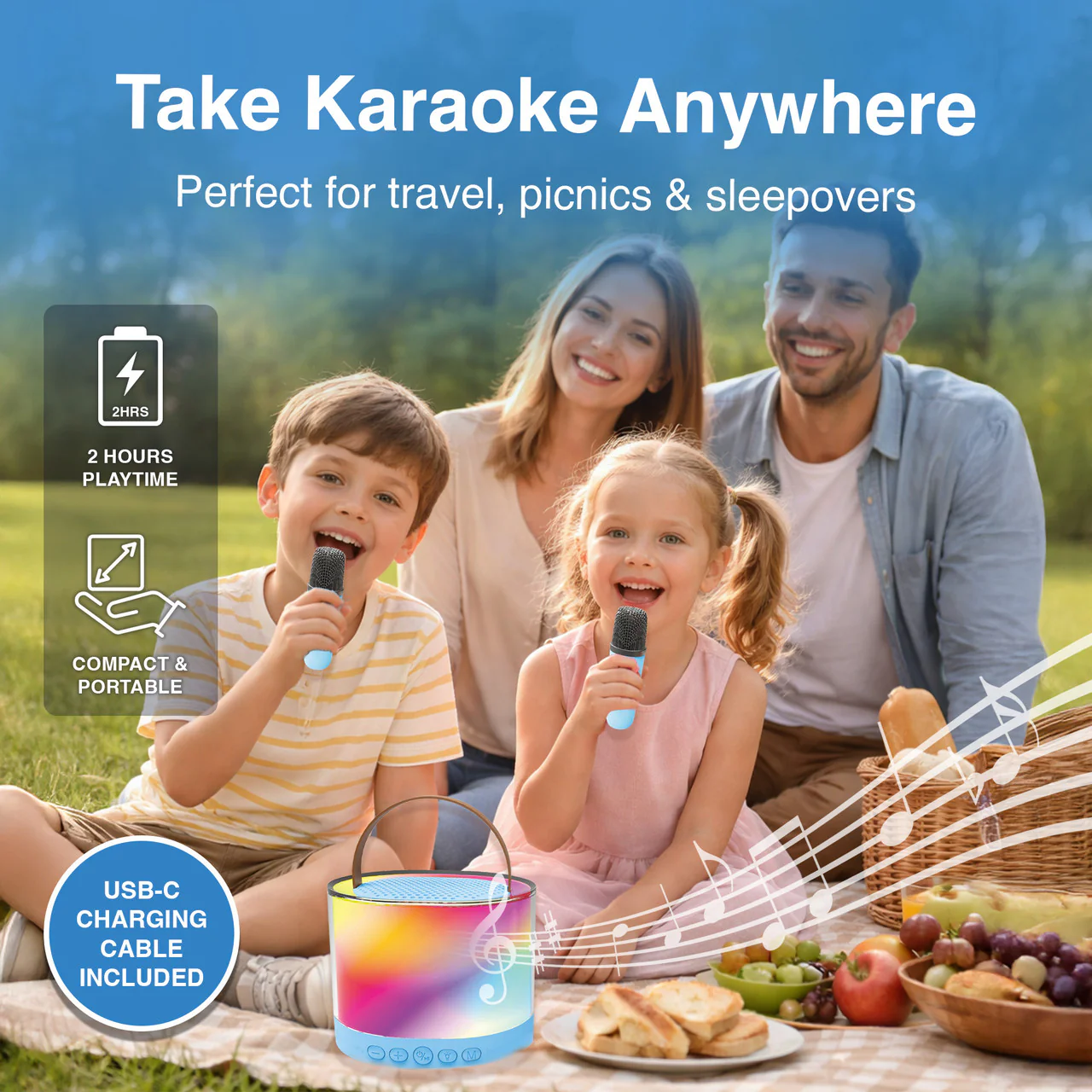 Laser Mini RGB Karaoke Speaker with 2 Wireless Mics (Blue)