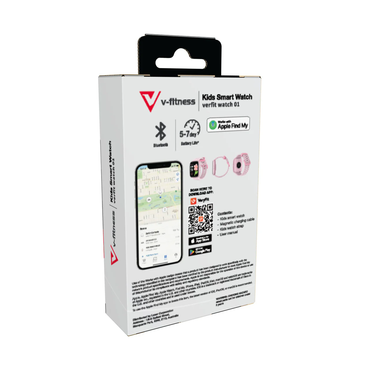Laser v-Fitness Kids Smart Watch with Apple Find My (Pink)