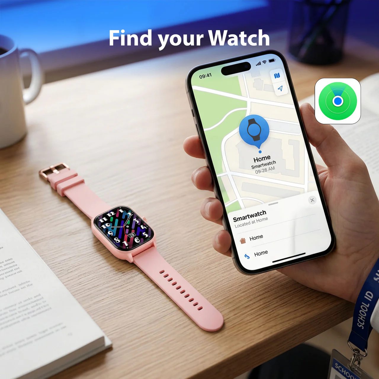 Laser v-Fitness Kids Smart Watch with Apple Find My (Pink)