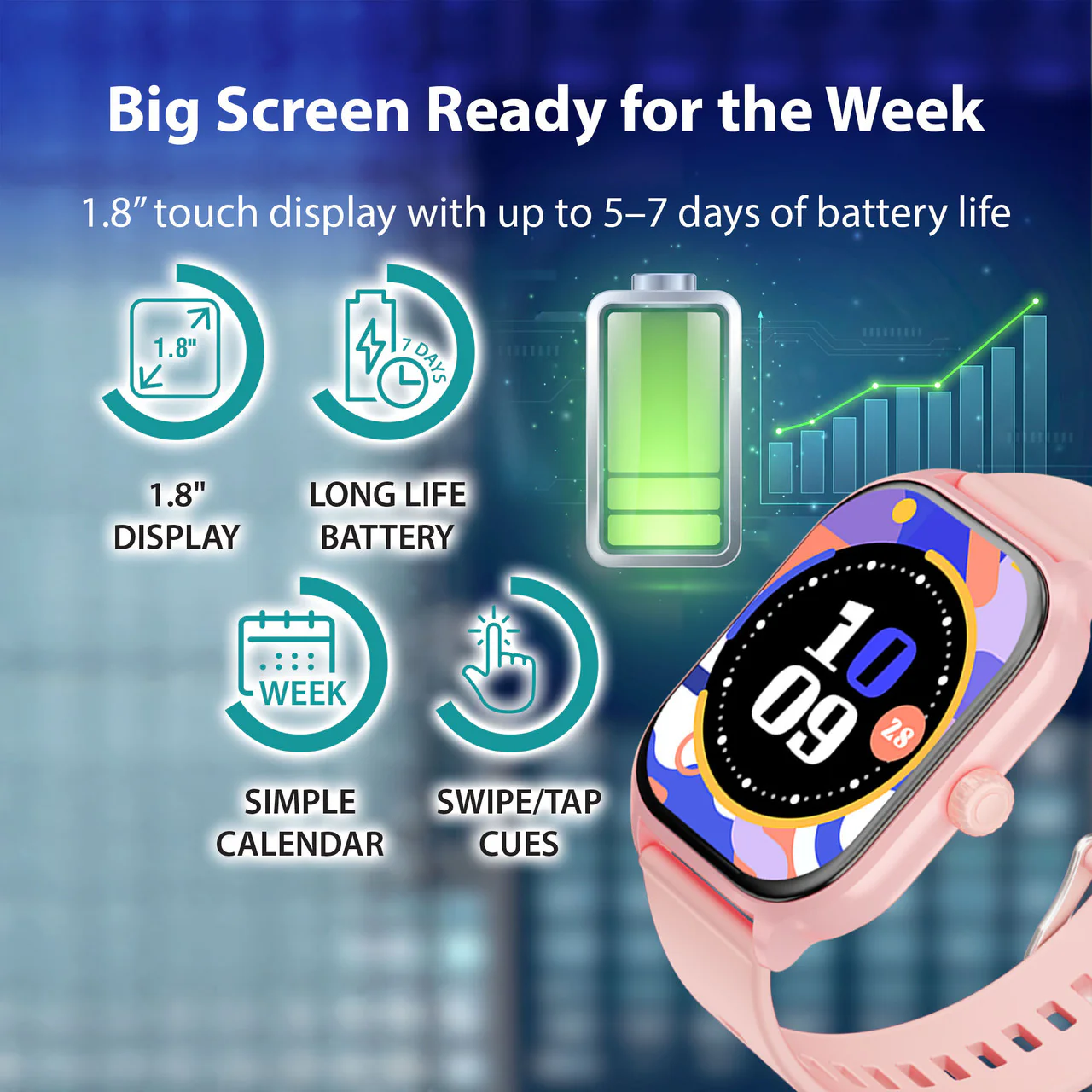 Laser v-Fitness Kids Smart Watch with Apple Find My (Pink)