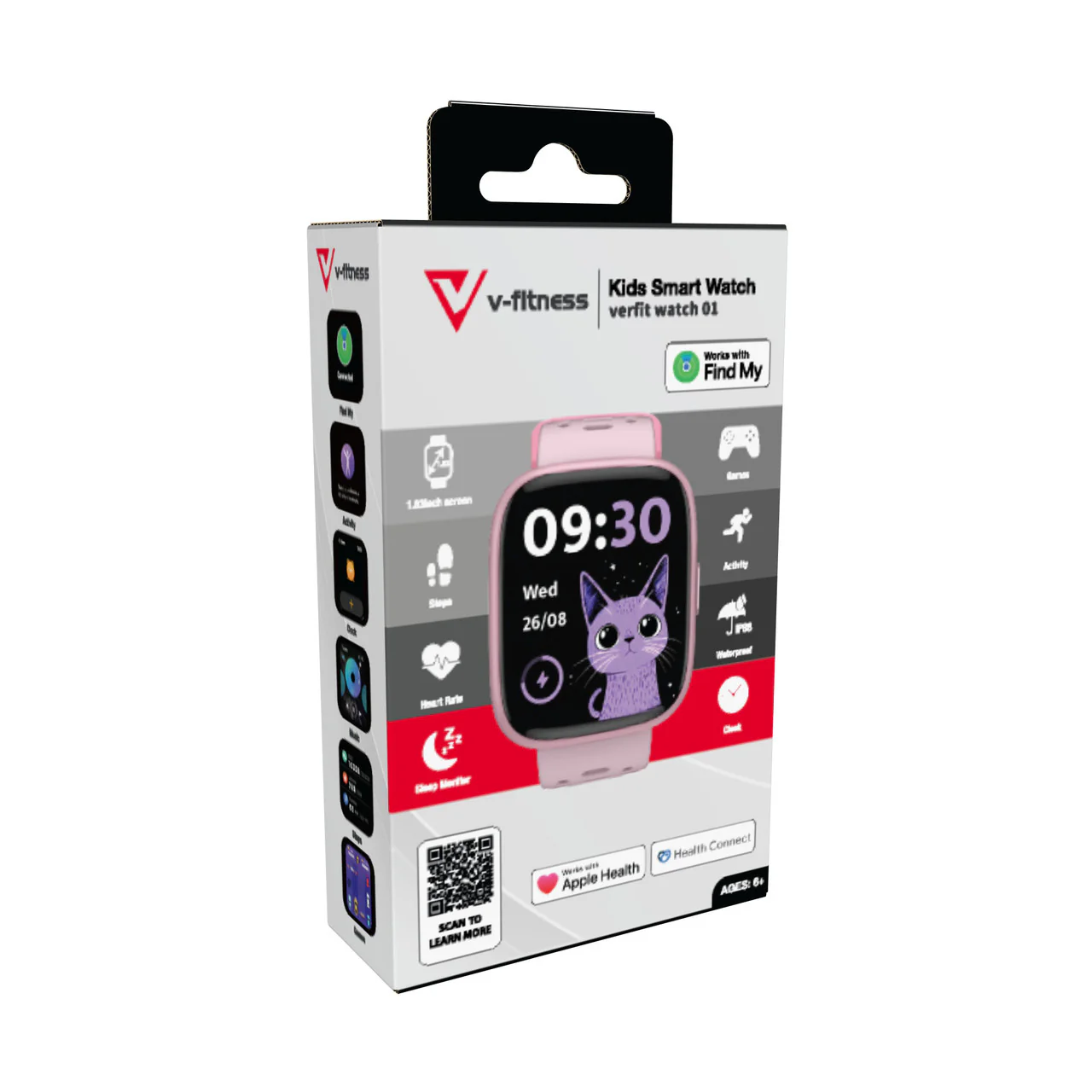 Laser v-Fitness Kids Smart Watch with Apple Find My (Pink)