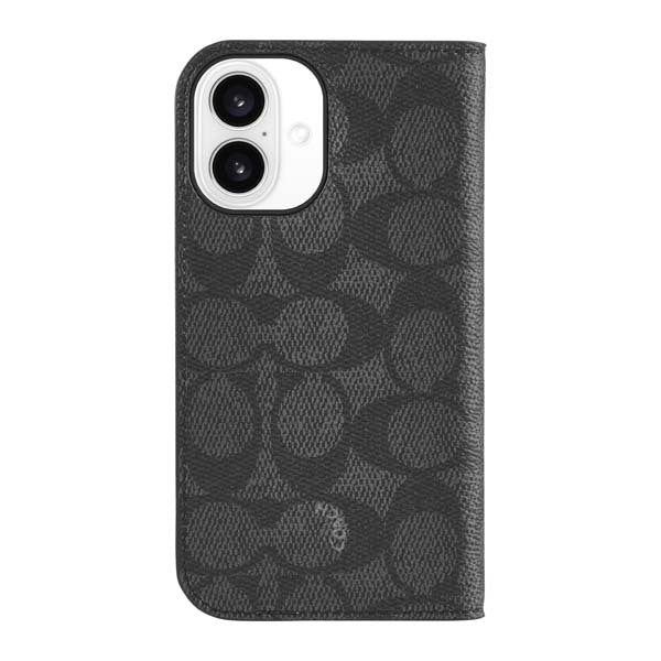 Coach Folio Case for iPhone 16 - Signature Charcoal