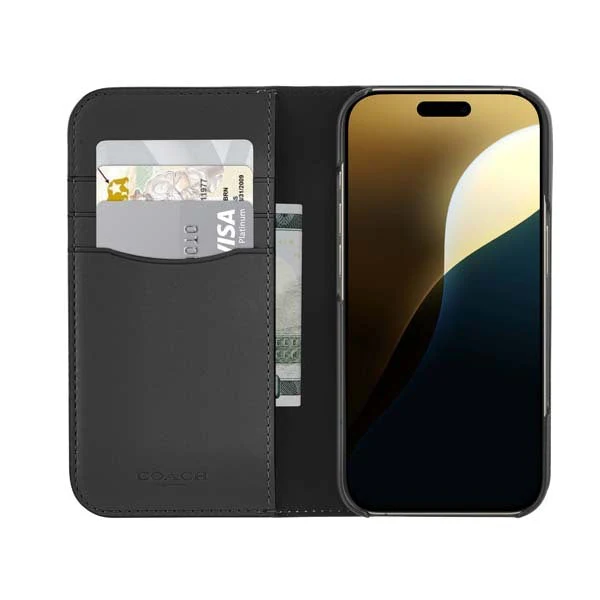 Coach Folio Case for iPhone 16 - Signature Charcoal