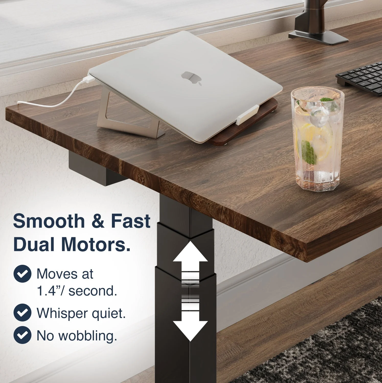 Desky Dual Hardwood Sit Stand Desk 200cm Walnut Desktop and Grey Frame