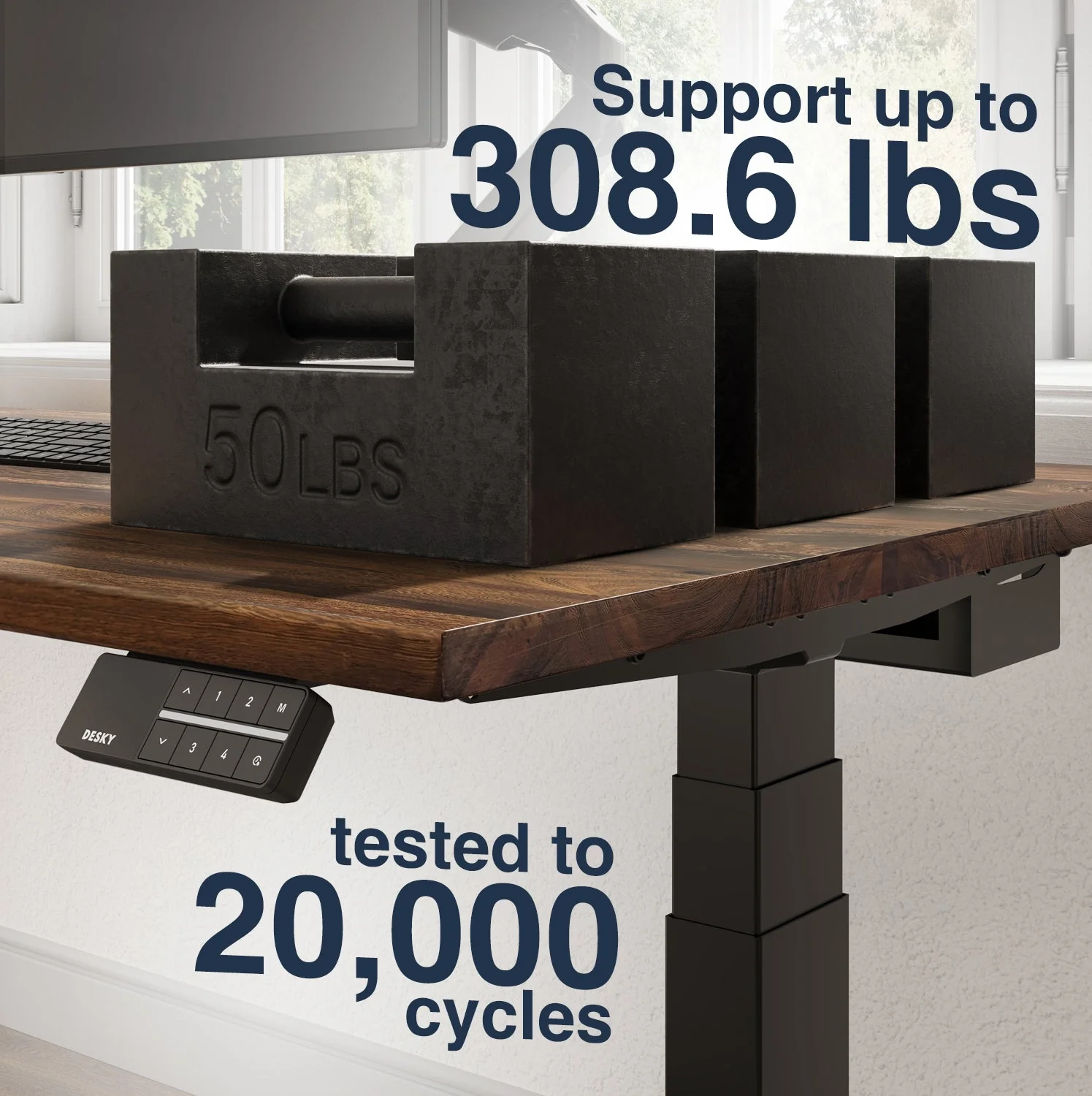 Desky Dual Hardwood Sit Stand Desk 200cm Walnut Desktop and Grey Frame