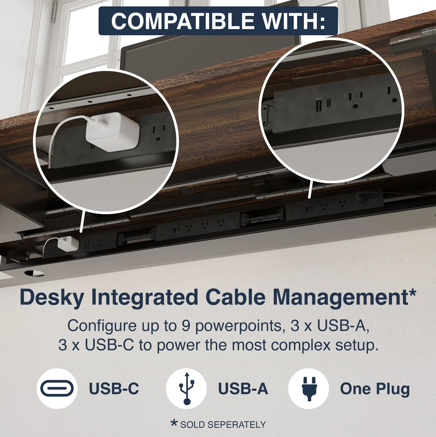 Desky Dual Hardwood Sit Stand Desk 200cm Walnut Desktop and Grey Frame