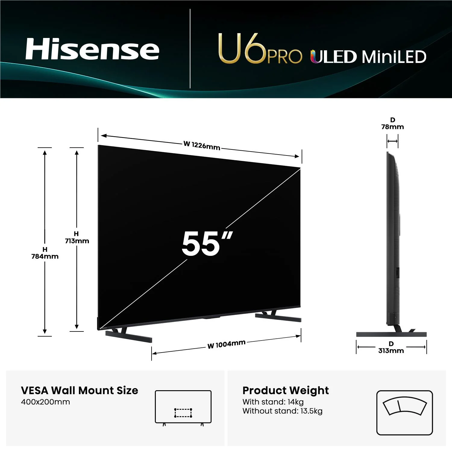 Hisense 55" U6QAU PRO 4K ULED Mini-LED Smart TV [2025]