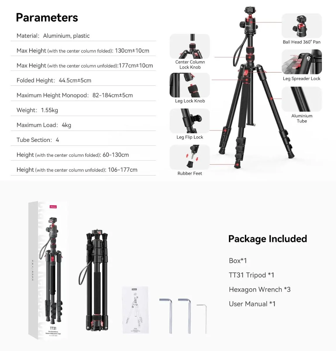 Ulanzi TT31 Claw Quick Release Camera Tripod & Monopod T050CNB1