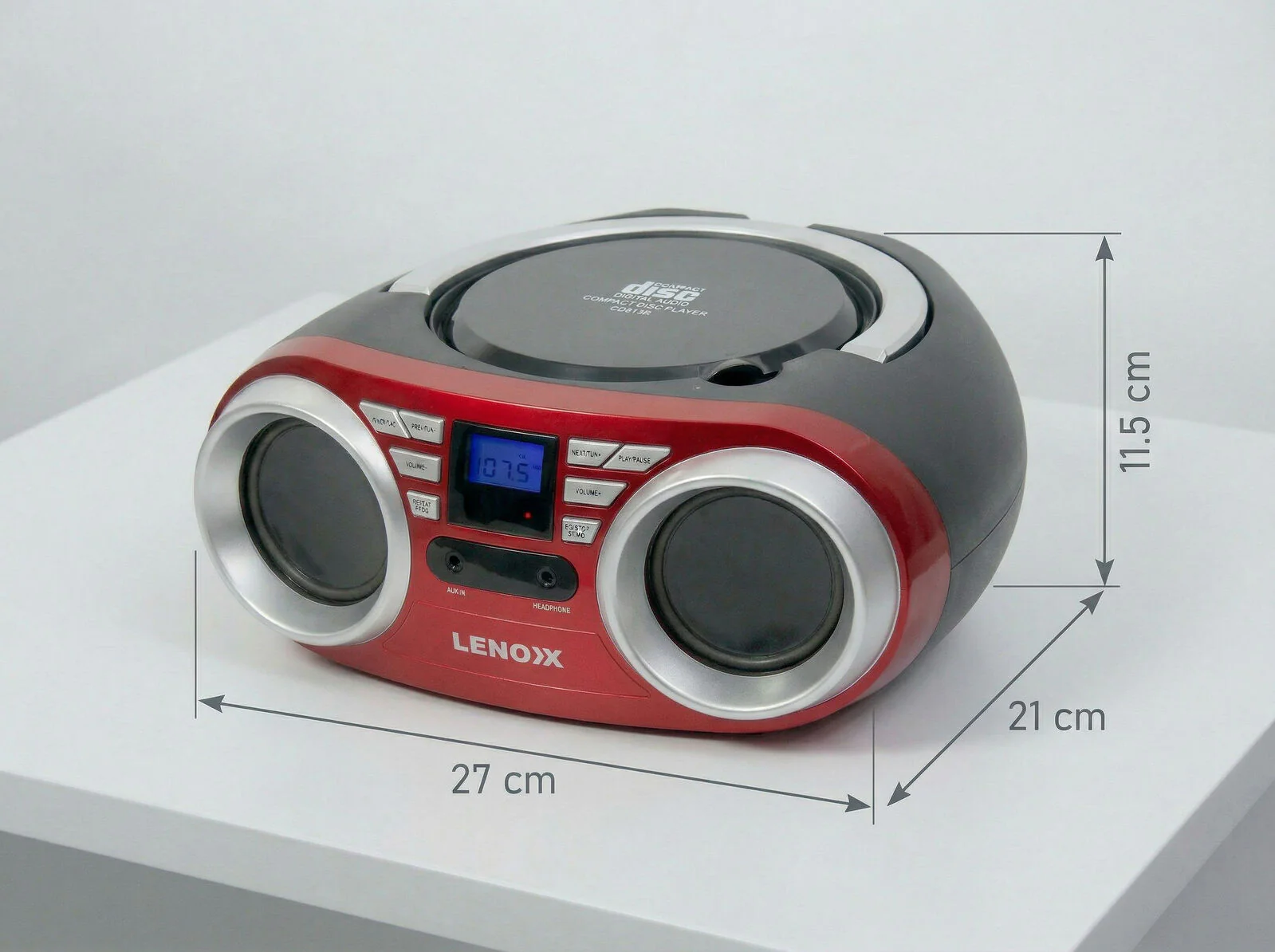 Lenoxx Portable CD Player 4W Speaker with FM Radio & AUX In (Red)