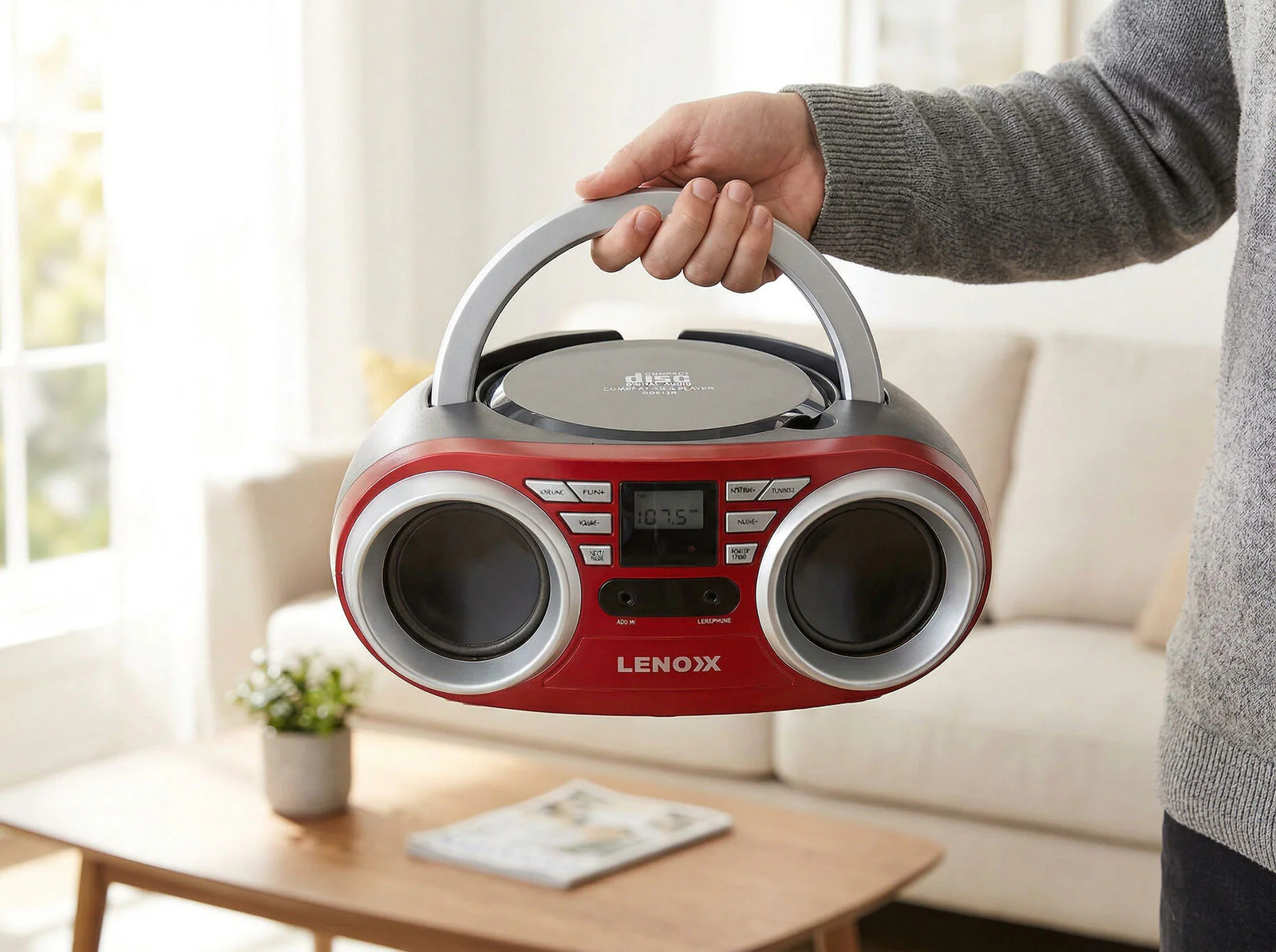 Lenoxx Portable CD Player 4W Speaker with FM Radio & AUX In (Red)