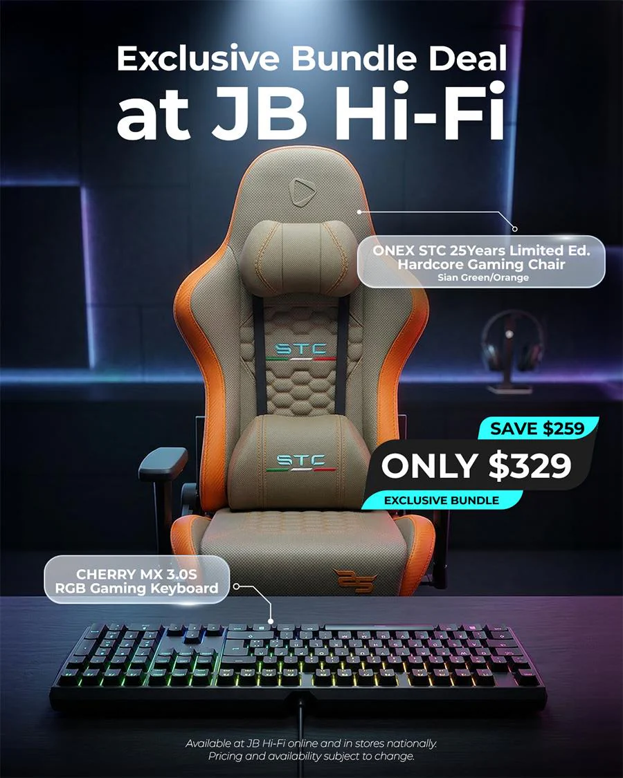 ONEX STC 25Years Limited Ed. Hardcore Gaming Chair - Sian Green/Orange + CHERRY MX 3.0S RGB Gaming Keyboard Bundle