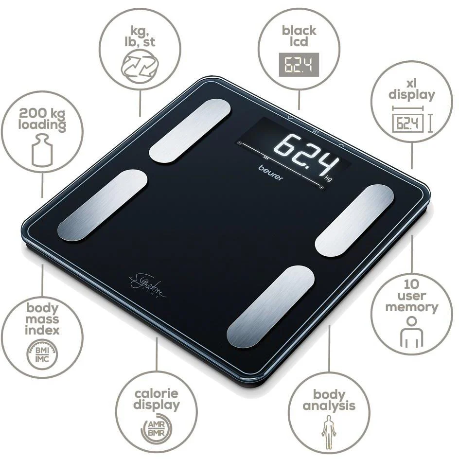 Beurer BF400B Signature Line Digital Glass Body Fat Scale (Black)